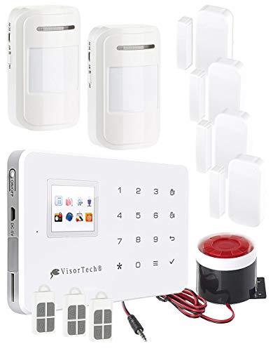 VisorTech Hausalarmanlage: GSM-Alarmanlage mit Funk-/Handy-Anbindung, 11-teiliges Starter-Set (Alarmanlage 12V, Sirene, Überwachungskameras) von VisorTech