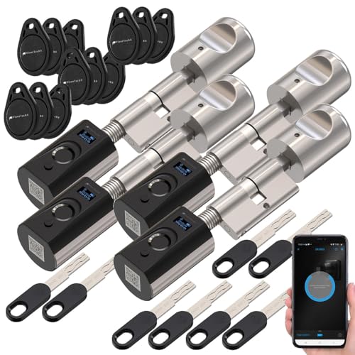 VisorTech Haustür Schloss: 4er-Set elektronische Tür-Schließzylinder, Fingerabdruck, Transponder (Türschloss Fingerabdruck Haustür, Schloss) von VisorTech