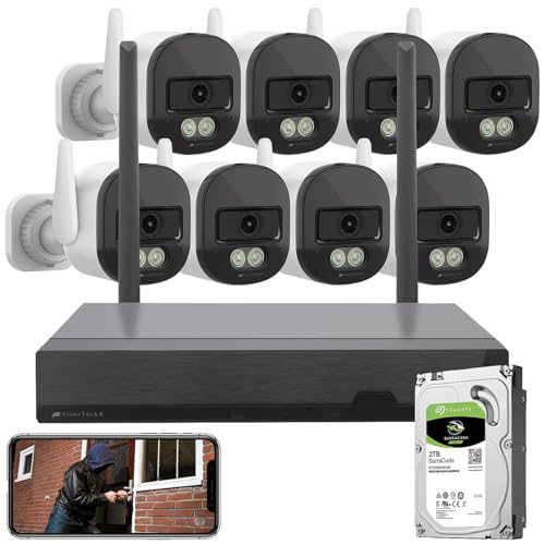 VisorTech Überwachungscamera: Plug-&-Play-Überwachungssystem mit 8 Kameras + 2TB SATA HDD, WLAN 6 (Überwachungskamera System, Überwachungskamera Recorder, Alarm Bewegungsmelder) von VisorTech