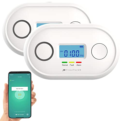 VisorTech Kohlenmonoxid-Detektor: 2er-Set WLAN-Kohlenmonoxid-Melder, LCD-Display, App, 85 dB (Kohlenmonoxid-Warner App, mart Life Warnmelder, Rauchmelder) von VisorTech