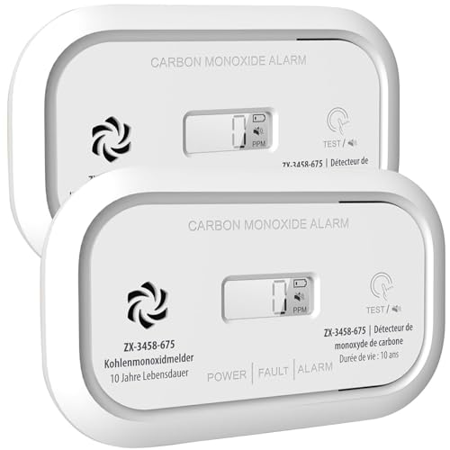 VisorTech CO Sensor: 2er-Set Digitale Kohlenmonoxid-Melder, 85 dB, Display, DIN EN 50291 (Kohlenmonoxidmelder tragbar, Kohlenmonoxid-Alarmdetektor, Rauchmelder) von VisorTech