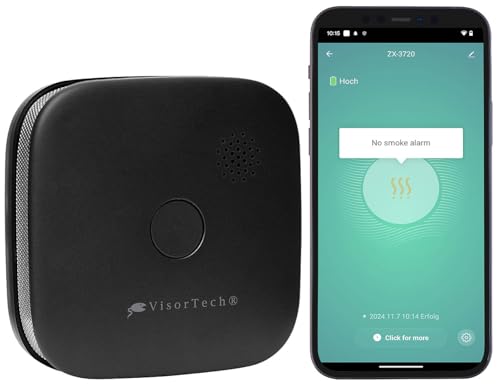 VisorTech Design Rauchmelder: Kompakter WLAN-Design-Rauchwarnmelder mit weltweiter App, schwarz (intelligente Rauchmelder mit App, Rauchmeldewarner) von VisorTech