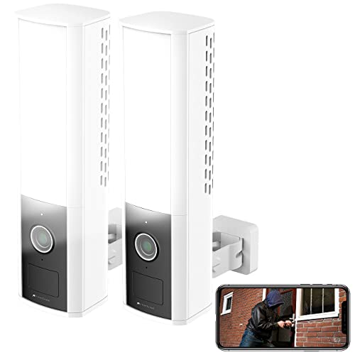 VisorTech Leuchte mit Kamera: 2er-Set LED-Außenwandleuchte & WLAN-2K-Kamera, PIR, Nachtsicht, Sirene (Cameras, Lampe Kamera, Tablet Halterung) von VisorTech