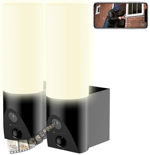 VisorTech Lampe mit Kamera: 2er-Set LED-Außenwandleuchten & WLAN-2K-Kamera, PIR, Nachtsicht, App (LED Lampen mit Bewegungsmelder, Überwachungskamera WLAN außen, Überwachungscamera) von VisorTech