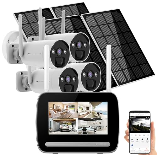 VisorTech Solar-Akku-Kamera: Funk-Überwachungs-Set: Monitor-Rekorder + 4X 2K-Solar-Kamera, PIR, App (Überwachungskameras, Outdoor Überwachungssysteme, Speicherkarten) von VisorTech
