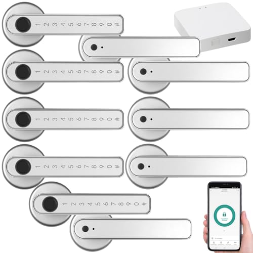 VisorTech Türklinken: 5er-Set Sicherheits-Türbeschlag mit Fingerabdruck-Scanner,WLAN-Gateway (Tür Beschläge, Elektro Türgriff, Smart Lock) von VisorTech