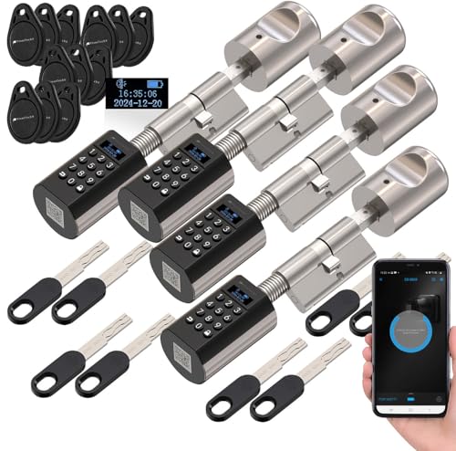 VisorTech Türschloss Zahlencode: 4er-Set elektronische Tür-Schließzylinder, Display, Code, Transponder (Elektro-Schloss, Elektrische Schließzylinder) von VisorTech
