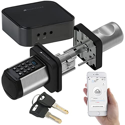 VisorTech Türschloss mit Schlüssel: Elektronischer Tür-Schließzylinder, Code, 2 Schlüssel, IP44, m Gateway (Türschloss-Zylinder mit Knauf, Smart-Lock) von VisorTech