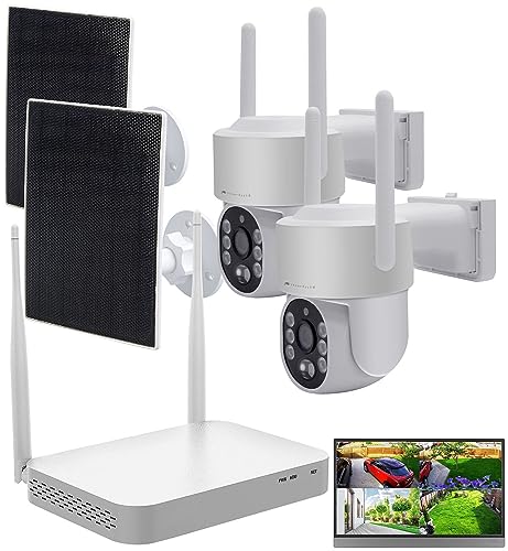 VisorTech Überwachung Kamera WLAN: Funk-Überwachungsset Festplatten-Rekorder + 2X 2K-Pan-Tilt-Kamera, App (Überwachung Kamera Sets WLAN, Überwachung Kamera außen WLAN, Bewegungsmelder) von VisorTech