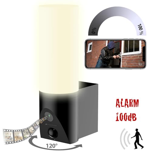 VisorTech WLAN Camera: LED-Außenwandleuchte & WLAN-2K-Kamera, PIR, Nachtsicht, App, schwarz (Outdoor-Überwachungskamera WLAN, IP-Überwachungskamera außen, Überwachung) von VisorTech