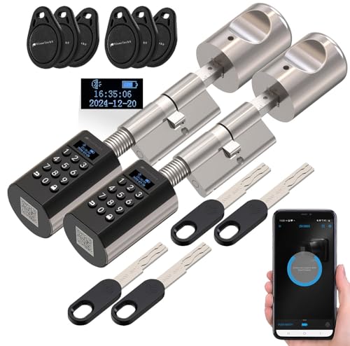 VisorTech Zylinder-Schloss: 2er-Set elektronische Tür-Schließzylinder, Display, Code, Transponder (Transponder-Schloss, Elektrischer Schließzylinder) von VisorTech