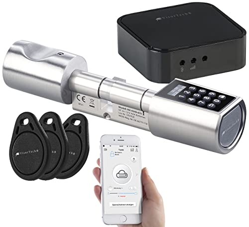 VisorTech Zylinderschloss: Elektronischer Tür-Schließzylinder, Transponder, Code, App, m Gateway (intelligentes Türschloss, Türschloss mit Code und Schlüssel, Türschlossantrieb) von VisorTech