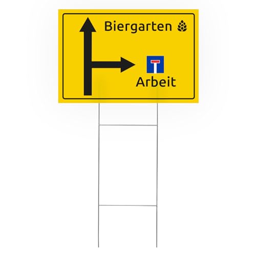 Gartenschild Biergarten/Arbeit Verkehrsschild ✓ 60x40 cm ✓ rechteckig ✓ bedruckt ✓ Hinweisschild, Werbeschild ✓ Hohlkammerplatte ✓ inkl. Drahtständer von Vispronet