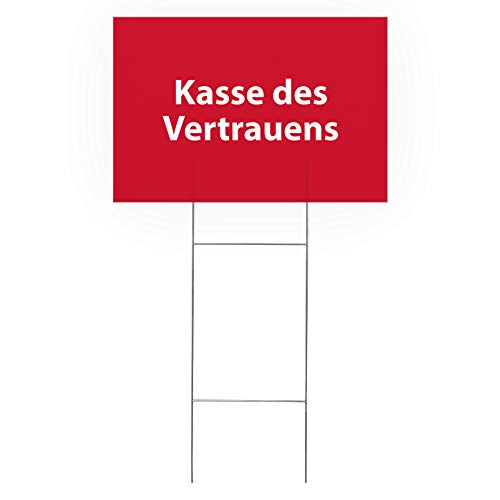 Gartenschild Kasse des Vertrauens ✓ 60x40 cm ✓ rechteckig ✓ Bedruckt ✓ Hinweisschild, Werbeschild ✓ Hohlkammerplatte ✓ inkl. Drahtständer von Vispronet