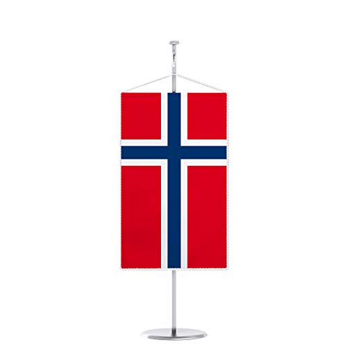 Vispronet® 15 x 25 cm Tischbanner Nationalfahne Set ✓ Fahne & Chrom-Ständer ✓ Kordel-Rand (Norwegen) von Vispronet
