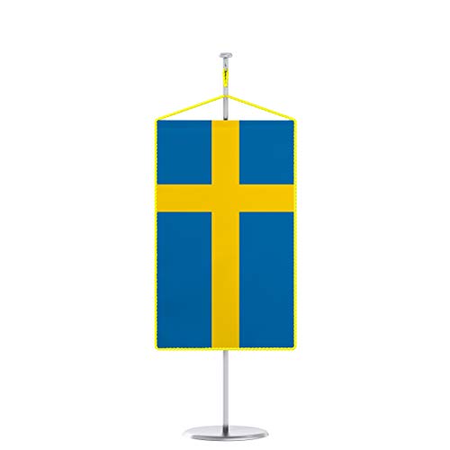 Vispronet® 15 x 25 cm Tischbanner Nationalfahne Set ✓ Fahne & Chrom-Ständer ✓ Kordel-Rand (Schweden) von Vispronet