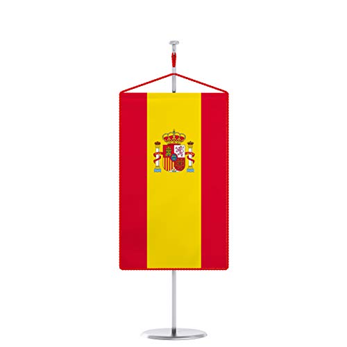 Vispronet® 15 x 25 cm Tischbanner Nationalfahne Set ✓ Fahne & Chrom-Ständer ✓ Kordel-Rand (Spanien) von Vispronet