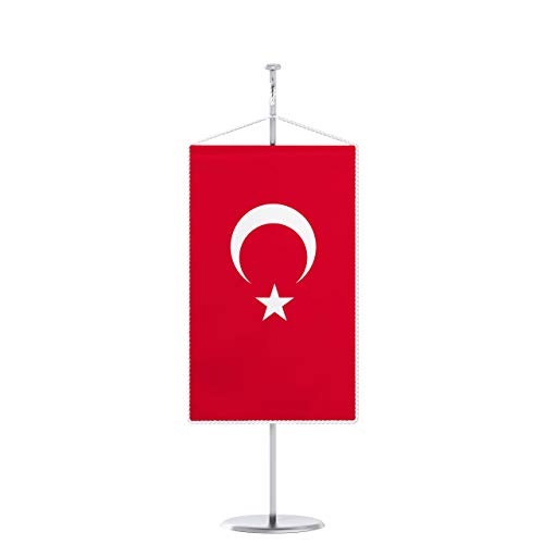 Vispronet® 15 x 25 cm Tischbanner Nationalfahne Set ✓ Fahne & Chrom-Ständer ✓ Kordel-Rand (Türkei) von Vispronet