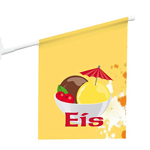 Vispronet® Eisfahne Eisbecher Eiscafé ✓ 46 x 52 cm ✓ Vinylplane ✓ doppelseitig Bedruckt ✓ inkl. Wandhalterung von Vispronet
