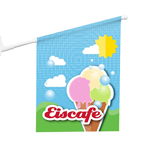 Vispronet Eisfahne Eiscafé - 46 x 52 cm - Vinylplane - doppelseitig Bedruckt - inkl. Wandhalterung von Vispronet