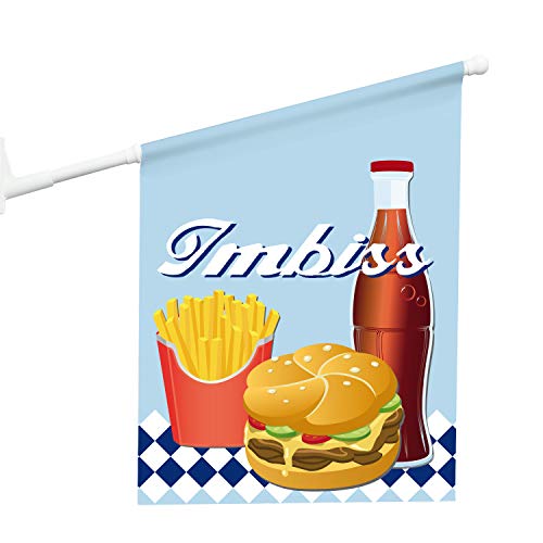 Vispronet® Eisfahne - Imbiss, Snack ✓ 46 x 52 cm ✓ Vinylplane ✓ doppelseitig Bedruckt ✓ inkl. Wandhalterung (Hamburger, Pommes, Burger) von Vispronet