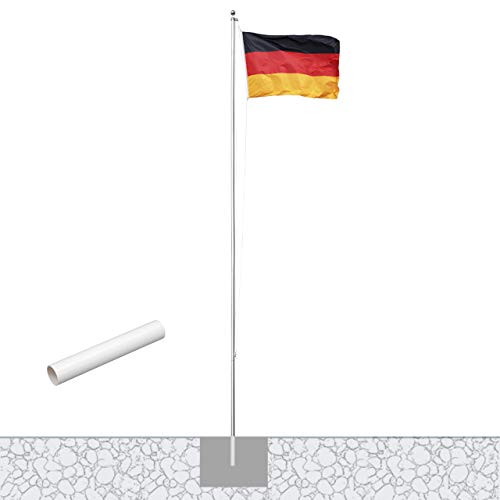 Vispronet Alu-Fahnenmast 6,20 m/ø 50 mm mit Kunststoffbodenhülse & Deutschlandfahne im Komplettset von Vispronet