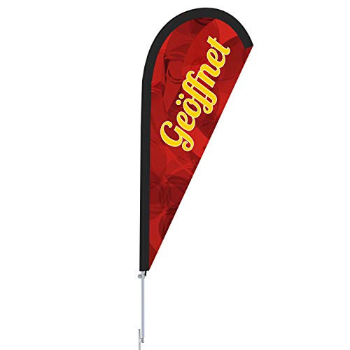 Vispronet Beachflag - Geöffnet versch. Farben ✓ versch. Halterungen ✓ Tropfenform ✓ Höhe 2,04 m ✓ Indoor & Outdoor (mit Erdspieß, Rot-Gelb) von Vispronet