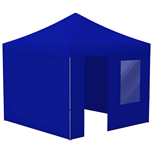 Vispronet Profi Faltpavillon Basic 3x3 m in Blau, Stahl-Scherengitter, 4 Seitenteile - Davon 1 Wand mit Tür & Fenster (weitere Farben & Größen) von Vispronet