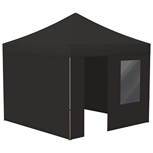 Vispronet Profi Faltpavillon Basic 3x3 m in Schwarz, Stahl-Scherengitter, 4 Seitenteile - Davon 1 Wand mit Tür & Fenster (weitere Farben & Größen) von Vispronet