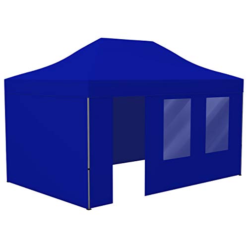 Vispronet Profi Faltpavillon Basic 3x4,5 m in Blau, Stahl-Scherengitter, 4 Seitenteile - Davon 1 Wand mit Tür & Fenster (weitere Farben & Größen) von Vispronet
