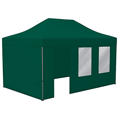 Vispronet Profi Faltpavillon Basic 3x4,5 m in Grün, Stahl-Scherengitter, 4 Seitenteile - Davon 1 Wand mit Tür & Fenster (weitere Farben & Größen) von Vispronet