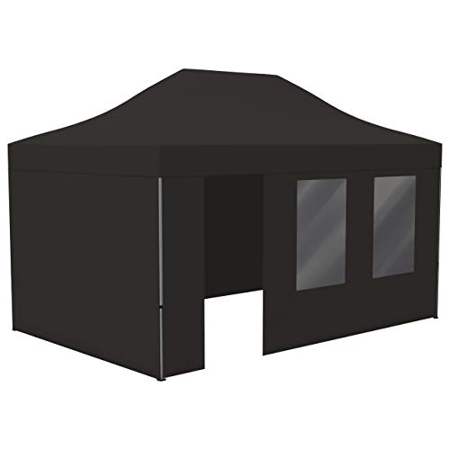 Vispronet Profi Faltpavillon Basic 3x4,5 m in Schwarz, Stahl-Scherengitter, 4 Seitenteile - Davon 1 Wand mit Tür & Fenster (weitere Farben & Größen) von Vispronet