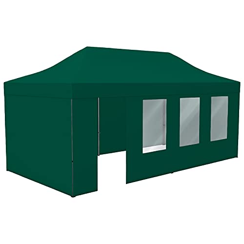 Vispronet Profi Faltpavillon Basic 3x6 m in Grün, Stahl-Scherengitter, 4 Seitenteile - Davon 1 Wand mit Tür & Fenster (weitere Farben & Größen) von Vispronet