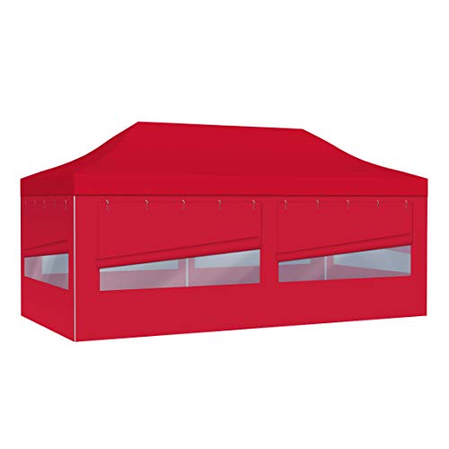 Vispronet Profi Faltpavillon Basic - 3x6 m in Rot - 4 Vollwände mit Panoramafenster - Scherengittersystem - Farbe & Größe wählbar von Vispronet