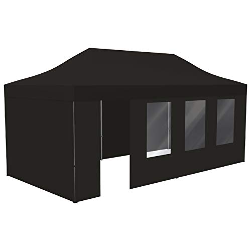 Vispronet Profi Faltpavillon Basic 3x6 m in Schwarz, Stahl-Scherengitter, 4 Seitenteile - Davon 1 Wand mit Tür & Fenster (weitere Farben & Größen) von Vispronet