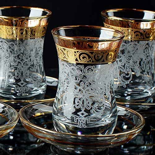 Vintage Türkische Teegläser Tassen Untertassen 6er Set für Party Frauen Servieren Trinkgeschenk Dekorative Kaffeetablett Glaswaren Teekanne Wasserkocher Stil Teetassen Erwachsene persisch marokkanisch von Vissmarta