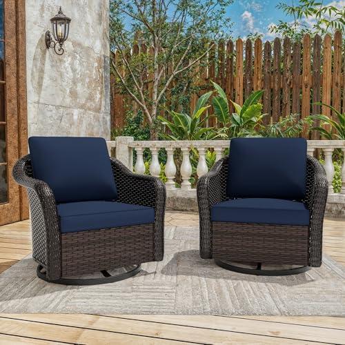 Vista Vibe 2 Stück Outdoor Patio 360 Grad Drehstuhl Gleiter Wippstühle mit waschbaren Kissen, Stahlrahmen & tiefen Sitzstühlen, Balkon, Hof (Marine) von Vista Vibe
