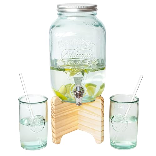 Getränkespender mit zapfhahn. 2 Gläser + Holzständer + Strohhalme. Wasserspender mit hahn 100% Wiederverwertung Glas 4L. Bowle gefäß mit deckel saftspender mit zapfhahn. Drink dispenser Getränkespender mit zapfhahn. 2 Gläser + Holzständer + Strohhalme. Wasserspender mit hahn 100% Wiederverwertung Glas 4L. Bowle gefäß mit deckel saftspender mit zapfhahn. Drink dispenser von Viste-lo