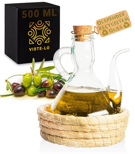 Ölspender glas olivenöl oil ölflasche dispenser traditionell mit recycled glas. Ölflasche mit ausgießer karaffe behälter buddy oil bottle. Essig und ölflaschen set öl behälter (500 ML BASKET) von Viste-lo