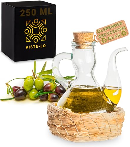 Olivenölflasche Ölflasche traditionelle Ölflaschen 1000 ml Glas Ölspender | Ölspender im rustikalen Stil | Mit handgefertigter Anti-Flecken-Basis | Ölflasche mit Ausgießer | olivenöl (250 ML BASKET) von Viste-lo