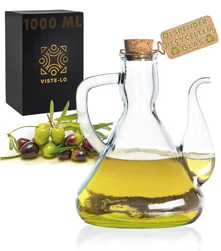 Viste-lo Olivenölflasche 1000 ml Glas | Ölspender im rustikalen Stil | Mit handgefertigter Anti-Flecken-Basis | Ölflasche mit Ausgießer | olivenöl von Viste-lo