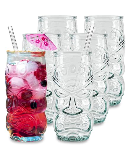 Viste-lo Tiki Cocktail Gläser. 6x Tiki aperitif gläser für Cocktails, Sangria oder kalte Getränke. Tiki Design. Recyceltes Glas. 500ml. Langer Glasbecher Tiki. bacardi gläser becher kinder gläser von Viste-lo