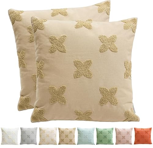 Viste tu hogar Pack 2 Kissenbezüge,70% Baumwolle,30% Polyester, Gewebe Handgesticktem, Versteckter Reißverschluss, Modernes, Design für Sofa, Bett oder Wohnzimmer, Dunkelbeige, 45x45 cm von Viste tu hogar