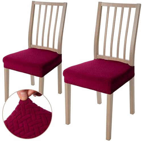 Viste tu hogar Pack 2 Stuhlbezug für Esszimmer von 45 bis 55 cm, ohne Rückenlehne, 100% hochwertiges Polyester, wasserdicht, reinigen, Karomuster, Burgunderrot. von Viste tu hogar
