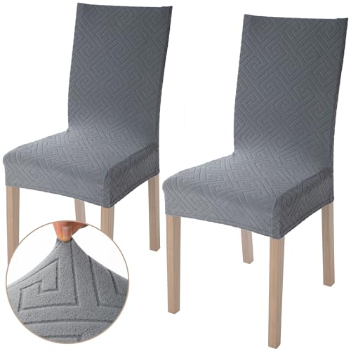 Viste tu hogar Pack 2 Stuhlhusse 45–55 cm, 100% hochwertiges Polyester, elastisch, leicht anzubringen und zu reinigen, Design Labyrinth, Grau von Viste tu hogar