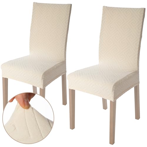 Viste tu hogar Pack 2 Stuhlhusse 45–55 cm, 100% hochwertiges Polyester, elastisch, leicht anzubringen und zu reinigen, Design Labyrinth, Beige von Viste tu hogar