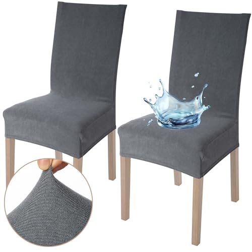Viste tu hogar Pack 2 Stuhlhusse 45–55 cm, 100% hochwertiges Polyester, wasserdicht, leicht anzubringen und zu reinigen, Design Jacquard, Grau von Viste tu hogar