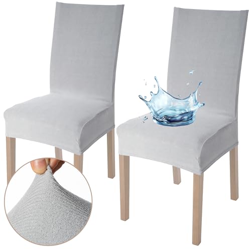 Viste tu hogar Pack 2 Stuhlhusse 45–55 cm, 100% hochwertiges Polyester, wasserdicht, leicht anzubringen und zu reinigen, Design Jacquard, Hellgrau von Viste tu hogar