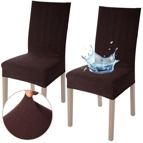 Viste tu hogar Pack 2 Stuhlhusse 45–55 cm, 100% hochwertiges Polyester, wasserdicht, leicht anzubringen und zu reinigen, Design Jacquard, Kaffee von Viste tu hogar
