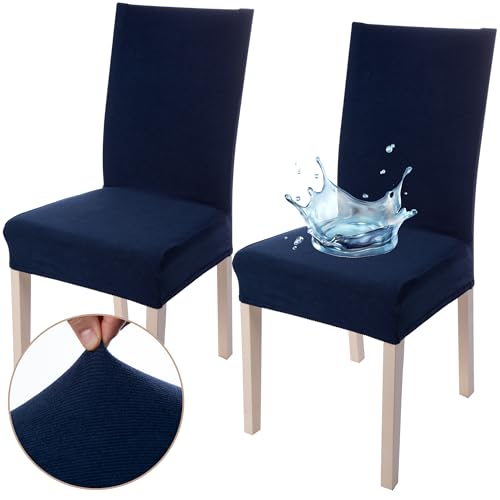 Viste tu hogar Pack 2 Stuhlhusse 45–55 cm, 100% hochwertiges Polyester, wasserdicht, leicht anzubringen und zu reinigen, Design Jacquard, Marineblau von Viste tu hogar